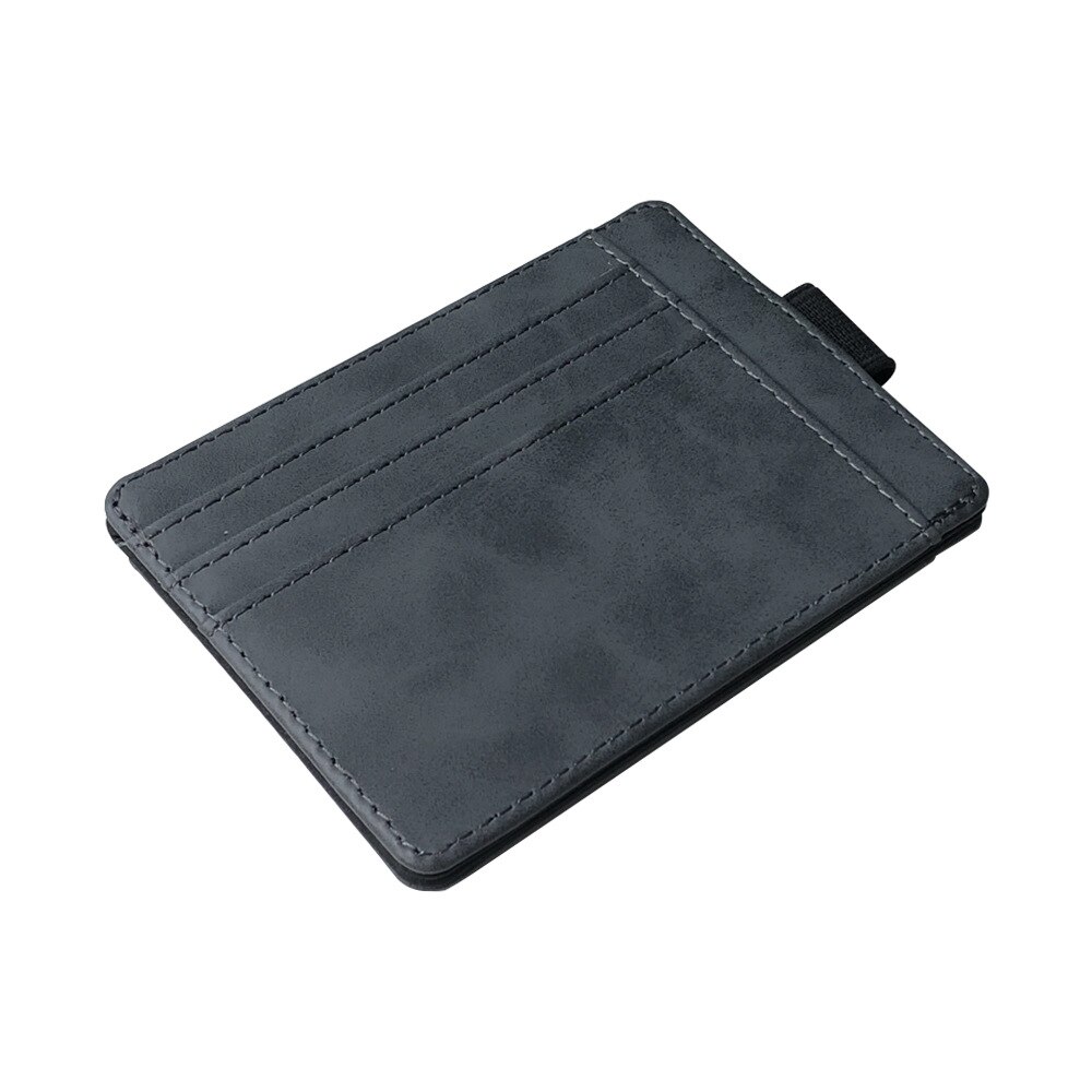 Portable Mini Men's Leather Credit Card Holder Slim Elastic Ribbon Business Cardholder Documents Wallet Coin Purse For Female: Dark Gray