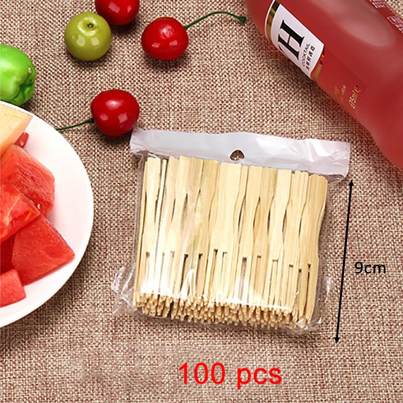 100 Stks/pak Wegwerp Party Dessert Stok Wedding Decor 9Cm Natuur Kleur Cupcake Fruit Vork Draagbare Keuken Accessoires: Default Title