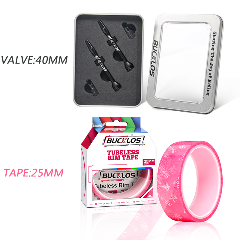 BUCKLOS 40MM 44MM Bike Tubeless Valve CNC Road Bicycle Presta Valve Bicycle Tubeless Rim Tape MTB F/V Valves Wheelset Tape Strip