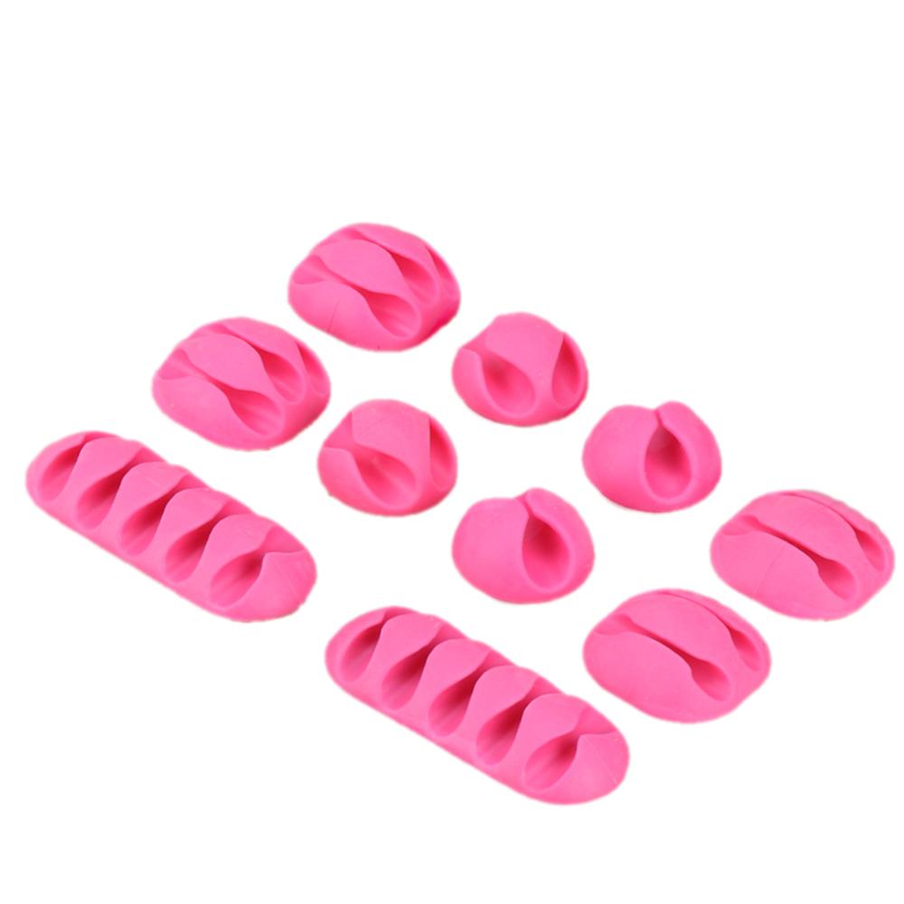 10pcs/pack Wire Silicone Cable Clips Organizer Wire Holder Office Cable Desk Cord Clip Tie Fixer Wire Management: Pink