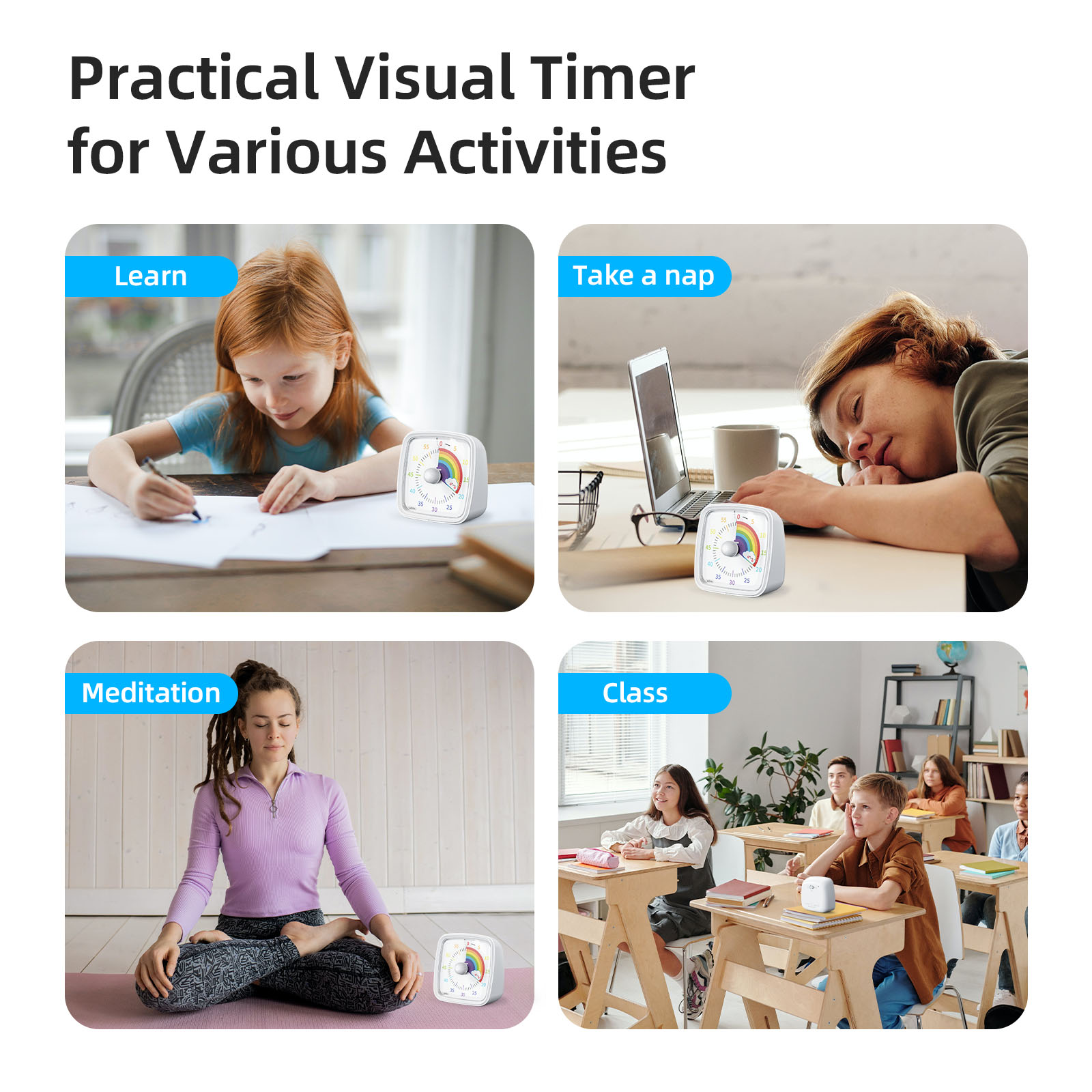 Yunbaoit Visual Timer with Night Light, 60-Minute Countdown Timer for Kids and Adults, Silent Classroom Timer for Home, School