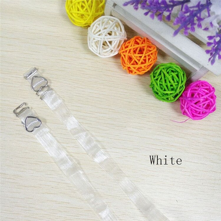 1 Pair High Elastic Stripe Transparent Bra Underwear Strap Button Adjustable Invisible Clear Crystal Shoulder Straps: white