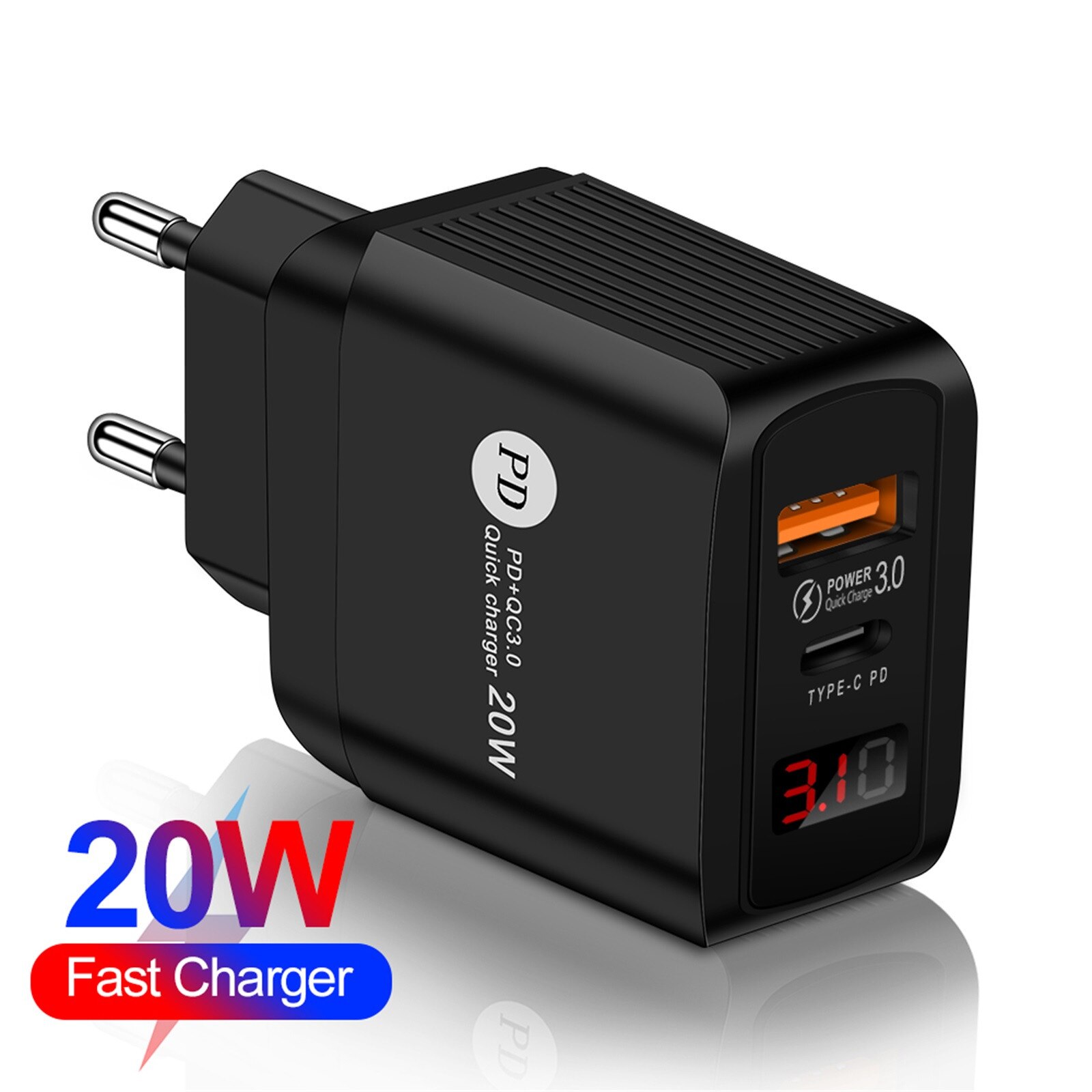 20W Smart Digital Display Is Suitable For Apple Android Multi-port USB Charger