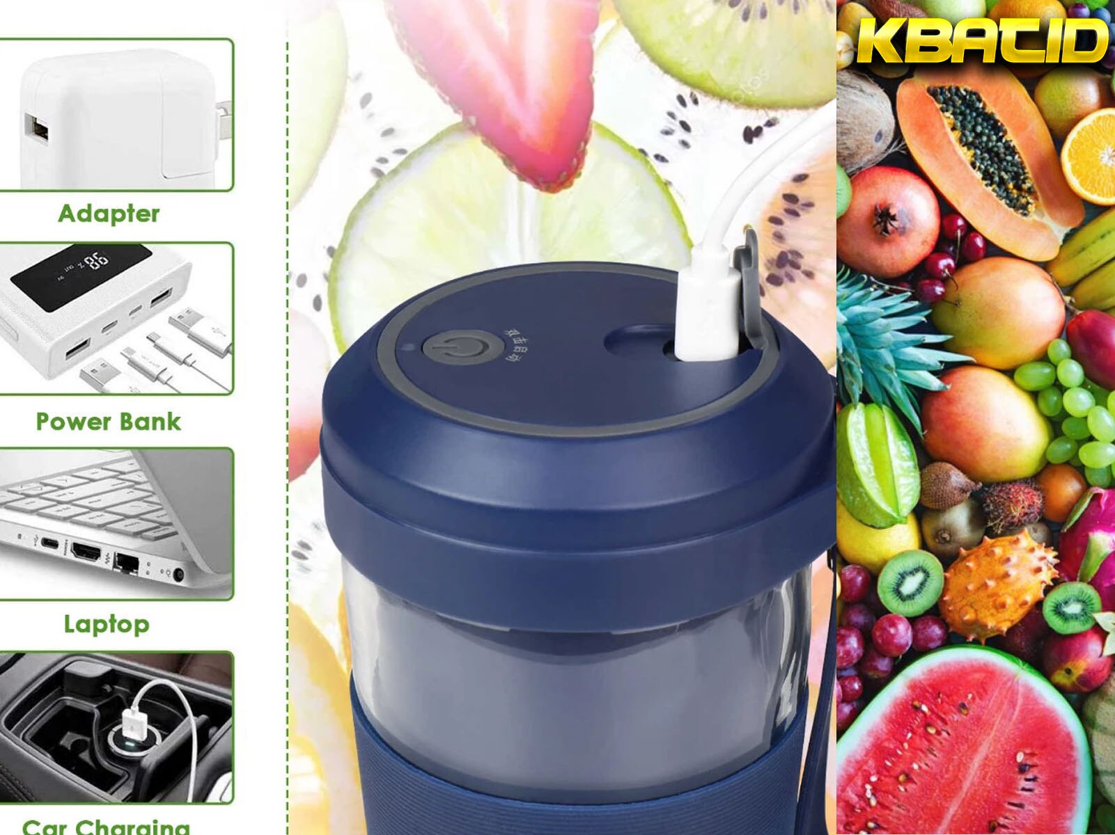 Batidora de Vaso de Mano Recargable Portartil Potente Licuadora 300 ml para Zumos Frutas Batidos Proteicos Gimnasio Comida Bebe Perdida de Peso Adelgazamiento Comida Saludable Envio desde España