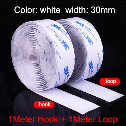 20/25/30/50/100mm 3M Velcro for Carpet Hook Loop Fastener Self Adhesive Tape Sewing Cloth Strap Roll Strong Sheet Auto Sticker: 30mm white