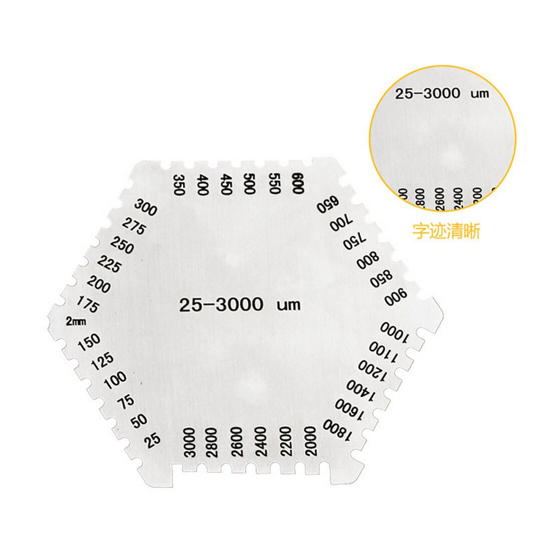 1pc alta precisión hexágono peine de película húmeda medidor de espesor de película húmeda de acero inoxidable 25-3000um/25um