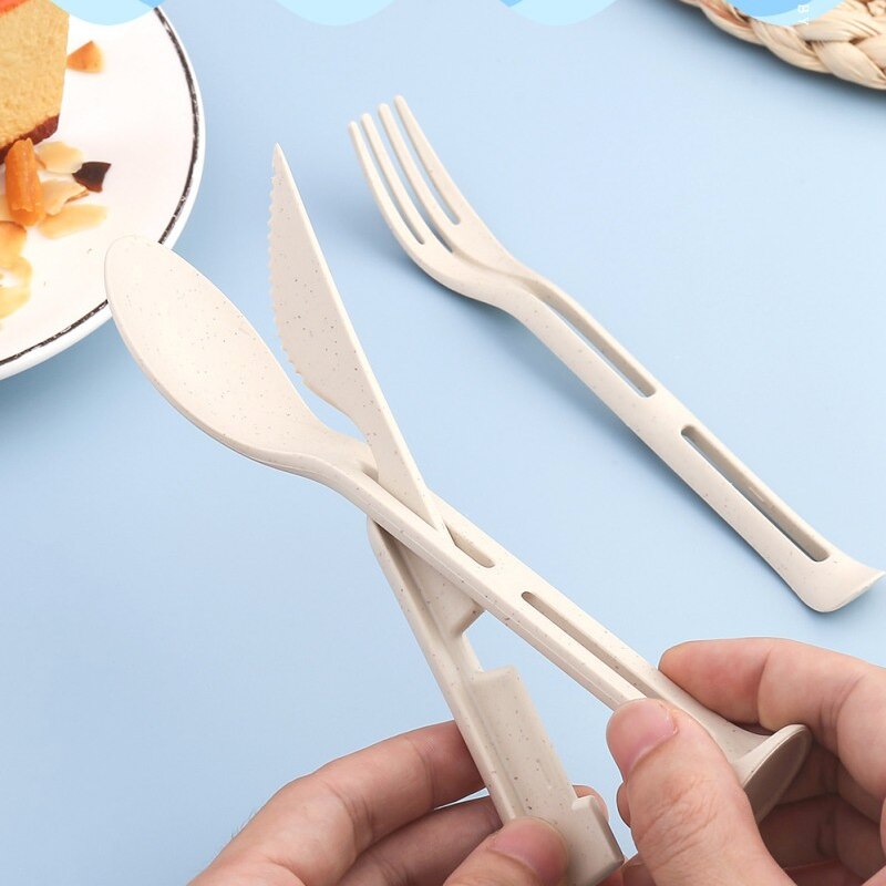 3pcs Three-in-one Portable Tableware Nordic Wheat Straw Knife Fork Spoon Set Western Tableware for Children Kitchen Accessories
