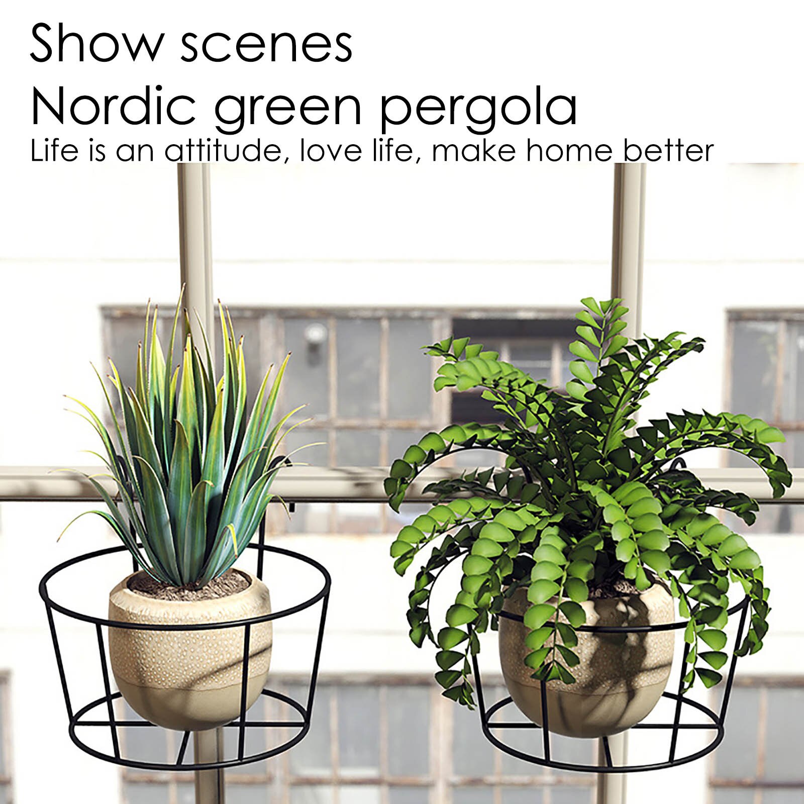 Soporte de Metal para plantas, Cestas colgantes para arte de Metal, soporte para maceta de flores sobre el riel, cerca de Metal, macetas, accesorios de cocina