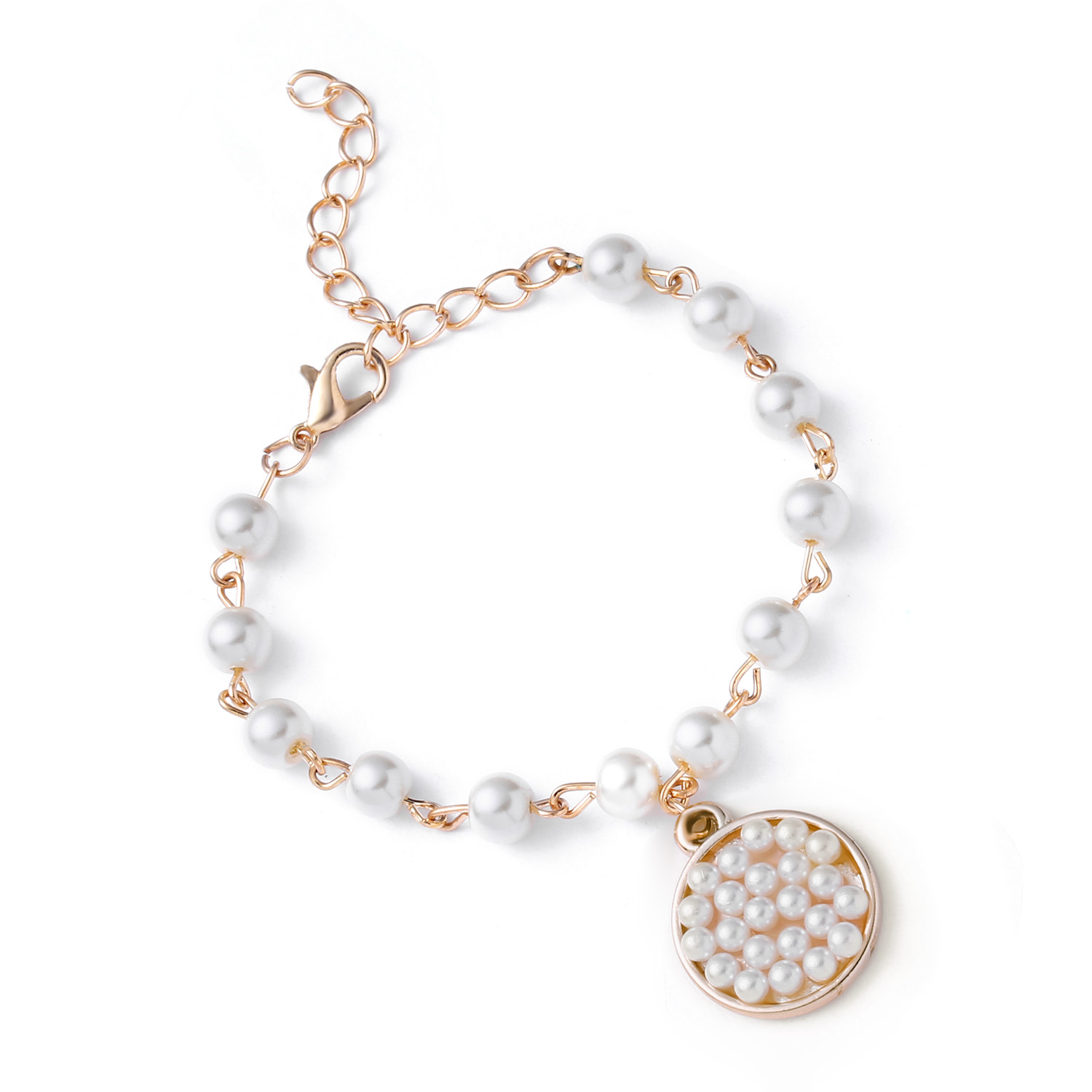 Pulsera geométrica hueca de oro para mujer, cadena de eslabones con diamantes de imitación, corazón redondo, Margarita, de joyería, 1 unidad: BR18Y0728-3
