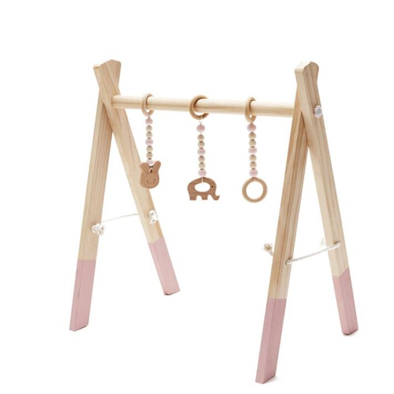 Nordic Baby Play Gym Wood Activity Sensory Develop Wooden Play Game Frame Rack Early Education Toys Kids Newborn Fitness Rack: pink