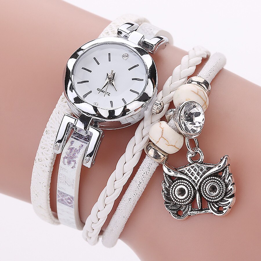 femmes montres filles analogique Quartz hibou pendentif dames robe Bracelet montres Bracelet en cuir Bracelet avec relogio feminino: B