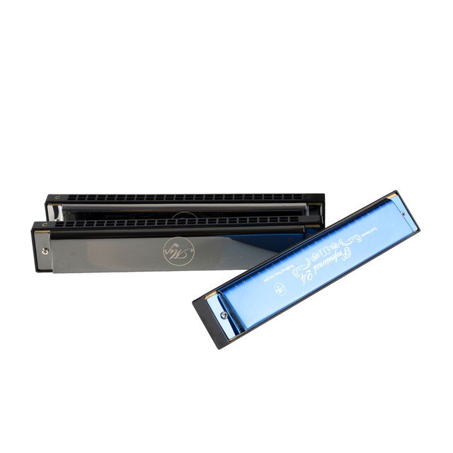 Polyphonic Harmonica Tremolo C Key 24 Holes Tremolo Harmonica Mouth Organ American Tone High-end Reeds Copper: Blue