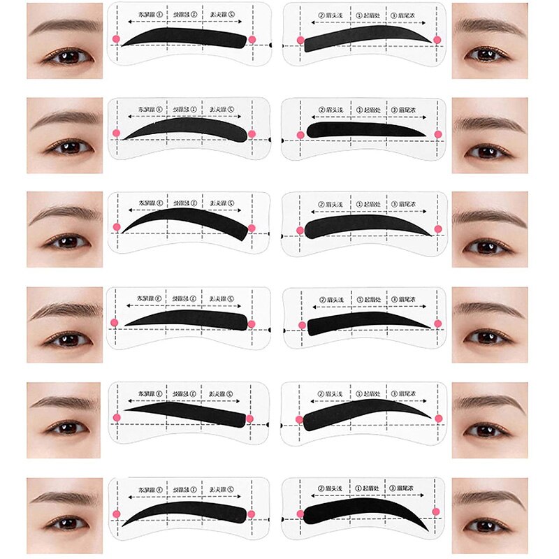 24 paires sourcil pochoir carte modèle sourcil autocollant outil dessiner parfait sourcils