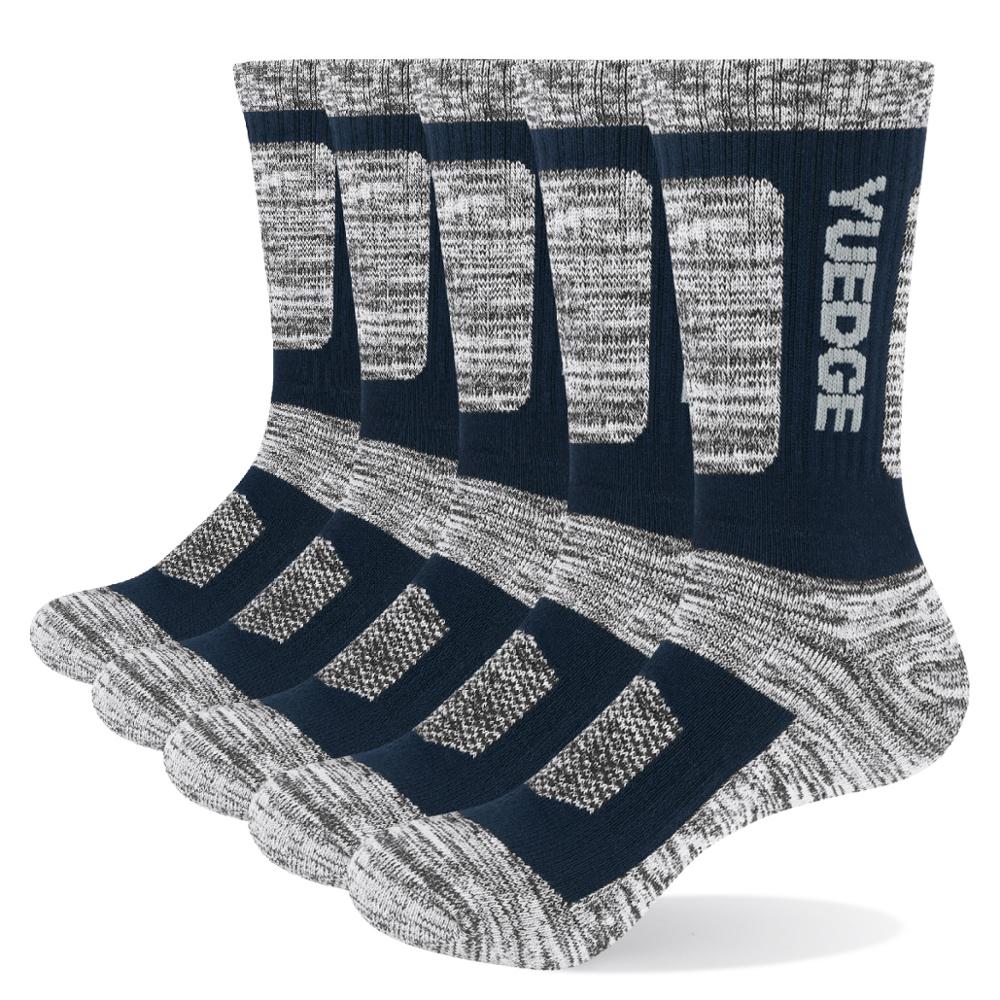 YUEDGE Men's Socks Cotton Terry Cushion Breathable Crew Sports Hiking Socks Thicker Winter Thermal Socks 5 Pairs Lot 38-45 EU: blue / L( 38-43 EU)