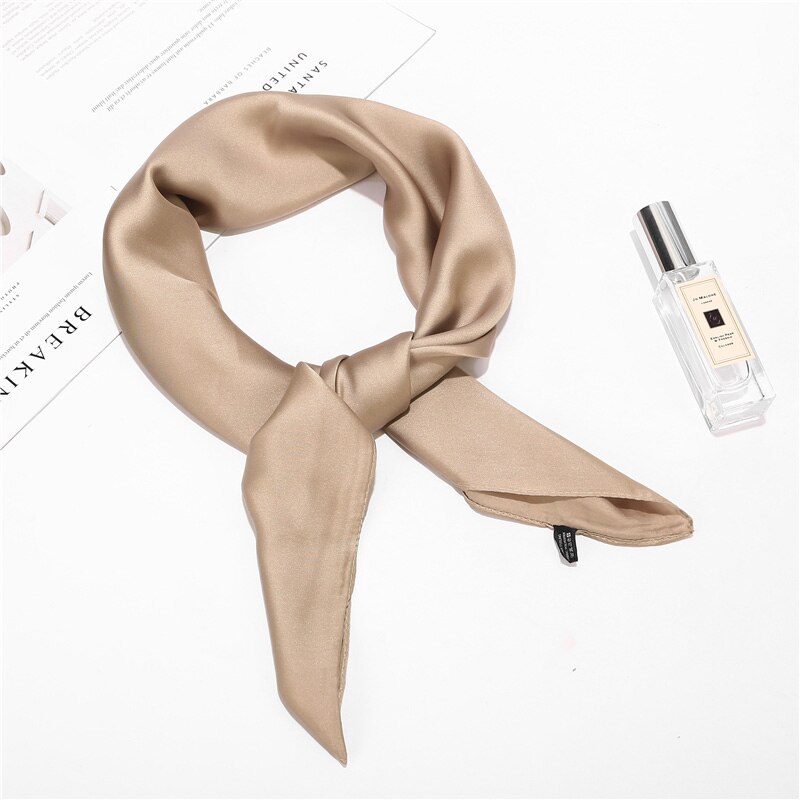 70*70cm Imitation soie doux solide écharpe pour les femmes foulard carré foulards bureau dame accessoires sac vêtements ornement: 08 Khaki