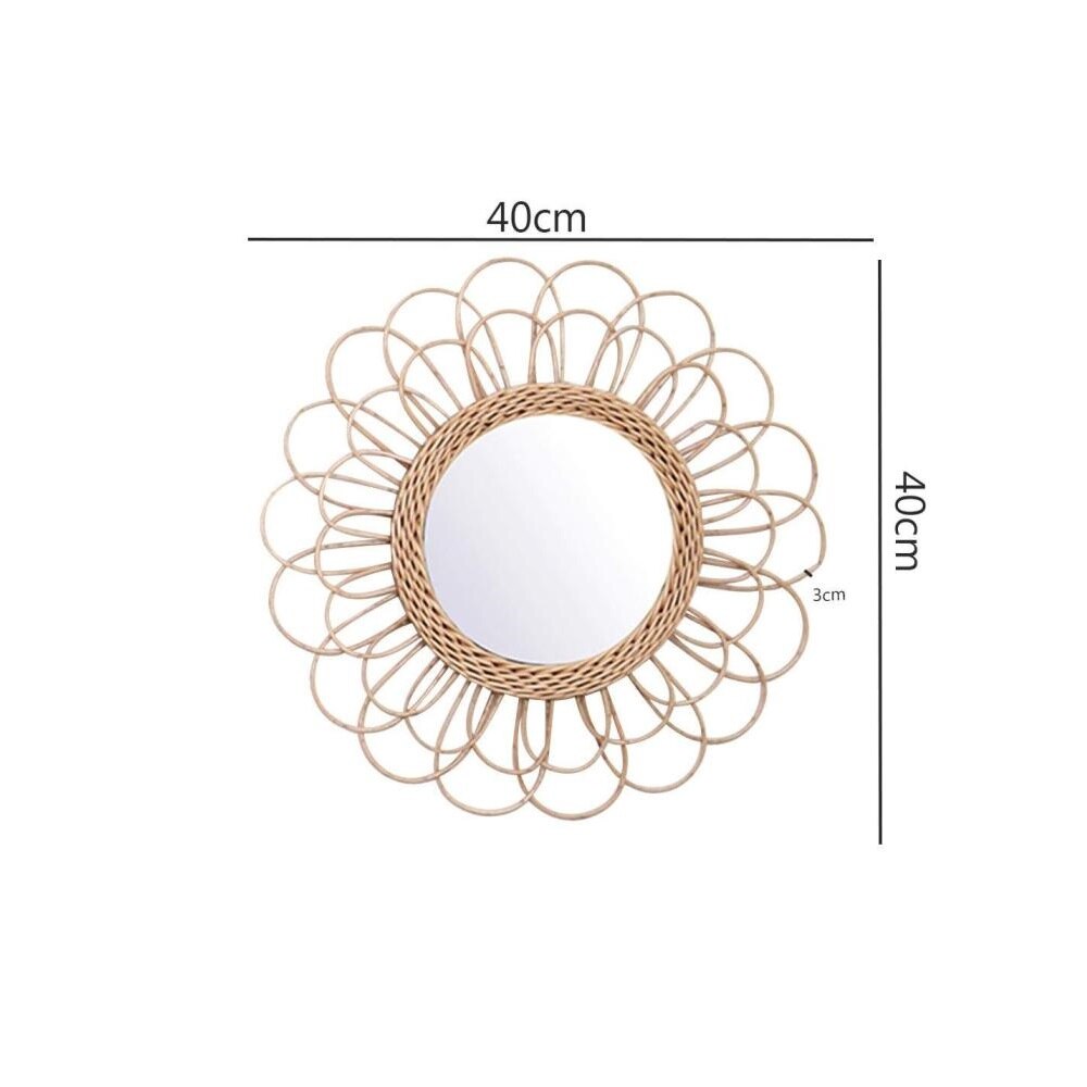 Espejo colgante Circular de ratán y girasol para decoración, espejo de pared de 40x40cm para maquillaje, estilo bohemio