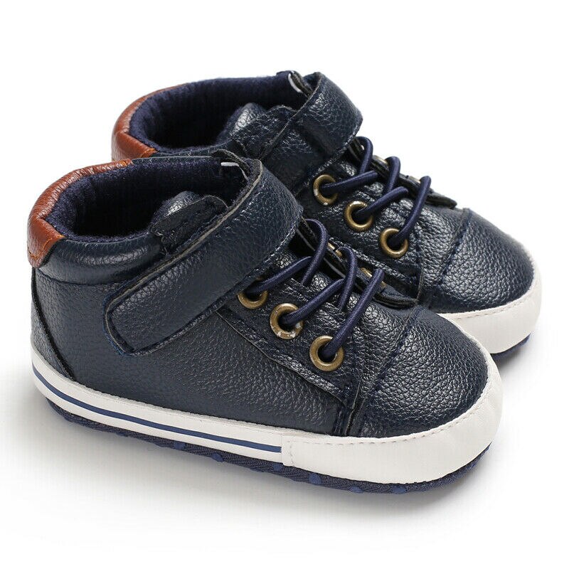 Baby Kids PU Leather Shoes Toddler Boys Girls Soft Crib Shoes Little Baby Faux Leather Sneakers Anti-slip Trainer Footwear Boots: Blue / 7-12 Months