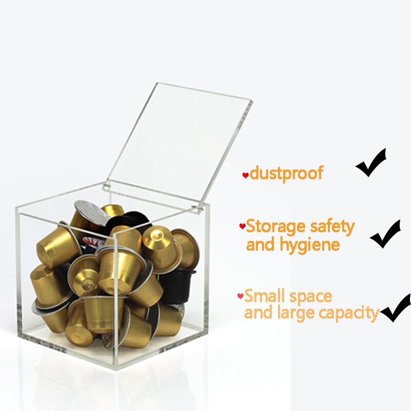 Boîte de rangement de capsules de café support café haut de table boîte acrylique transparente anti-poussière moderne contenant 50 capsules de café
