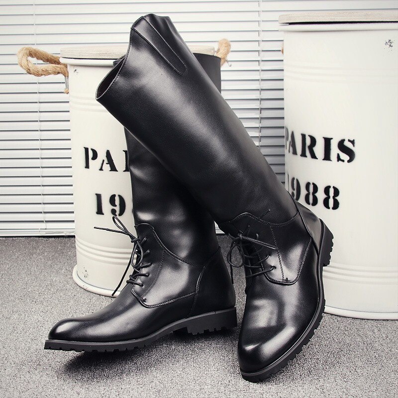 Bottes hautes noires pour hommes, chaussures de moto de styliste pour l'entraînement de l'armée, Cosplay Antique décontracté de rue