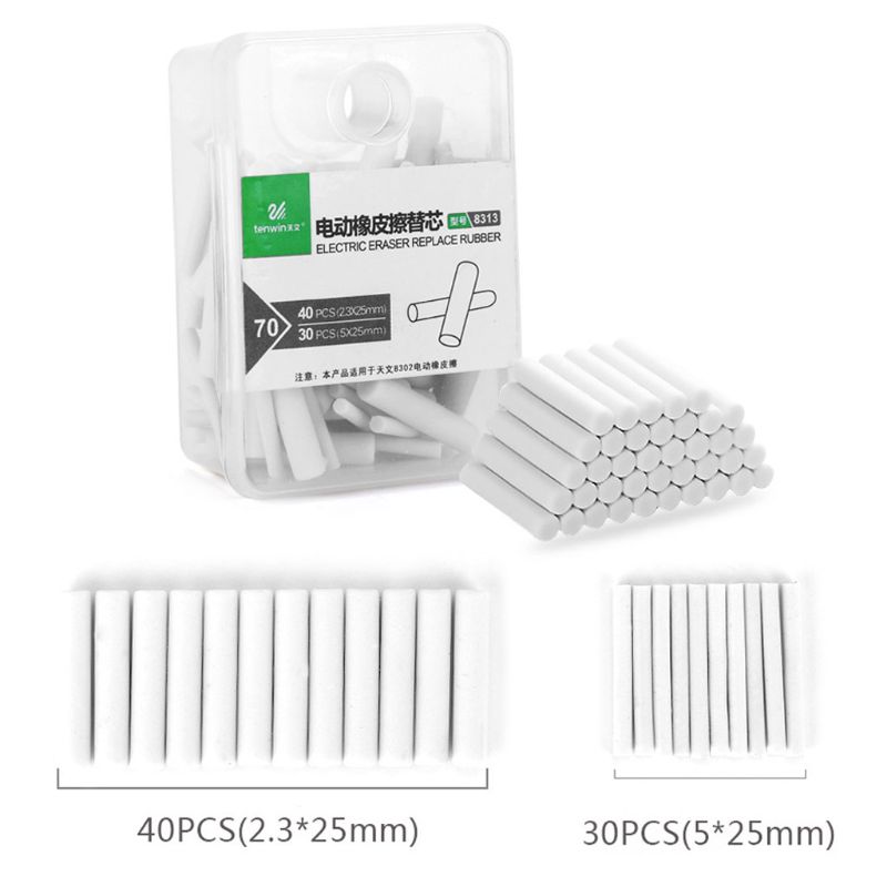 Goma de borrar eléctrica de 2,3mm y 5mm, recambio de borrador, 40 Uds. + 30 Uds.
