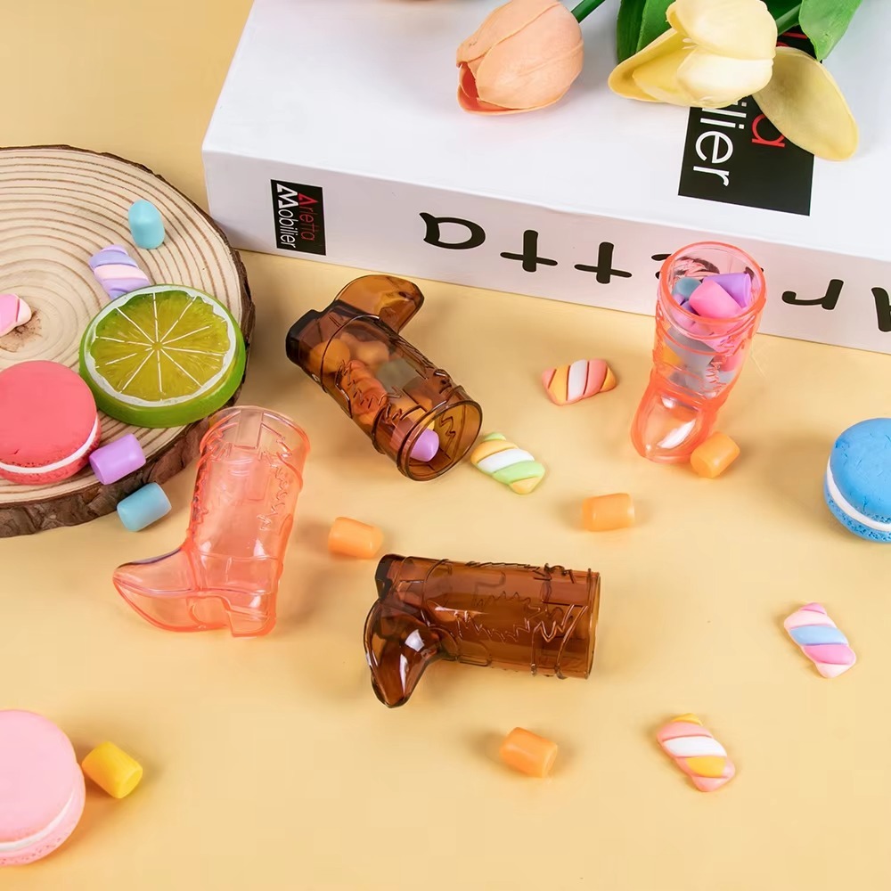 1/10 stk. 1 oz mini cowboystøvelglass, gjennomsiktige plastglass, drikkekopper, utdrikningslag