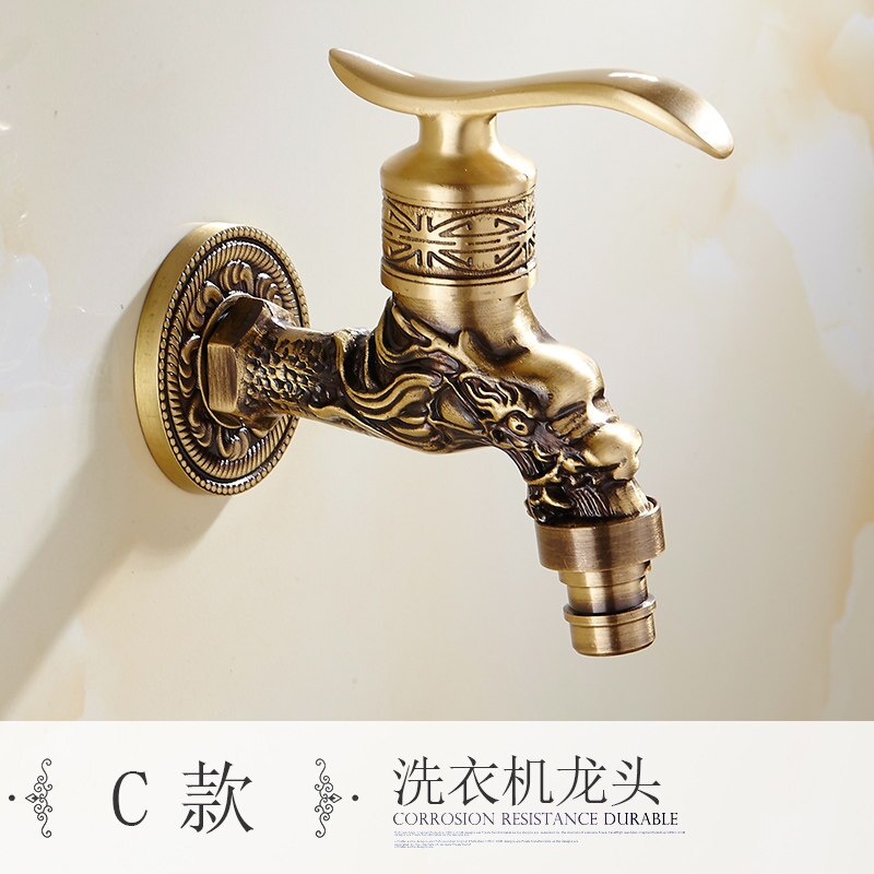Pure Copper Carved Wall Bottle Tap Bibcock Retro Tap Anticorrosive Decorative Outdoor Garden Faucet Washing Machine Mop Tap: C