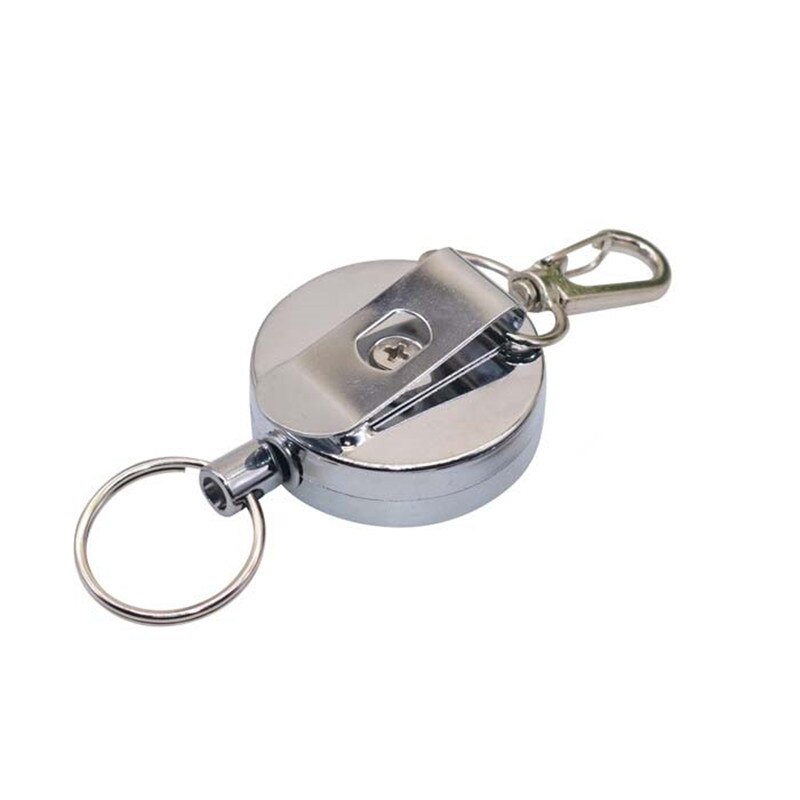 1 st teleskopisk nyckelring justerbart spänne nyckelring anti-förlorad aati-stöld vajer spänne utomhusverktyg fjädernyckelring: Silver-