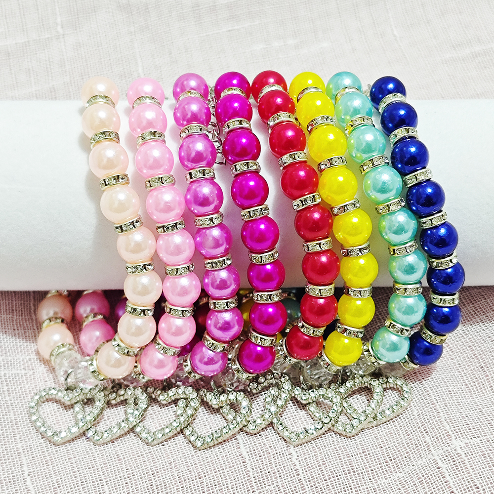 collier de perles pour animaux de compagnie mignon avec pendentif en strass en forme de coeur collier de chien de chat réglable bijoux pour petits animaux de compagnie 8 couleurs