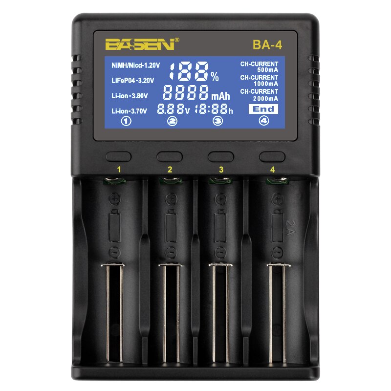 BASEN 18650 Battery Charger LCD Screen Display for 18650 21700 26650 Universal Fast Charger with EU US plug Battery capacity