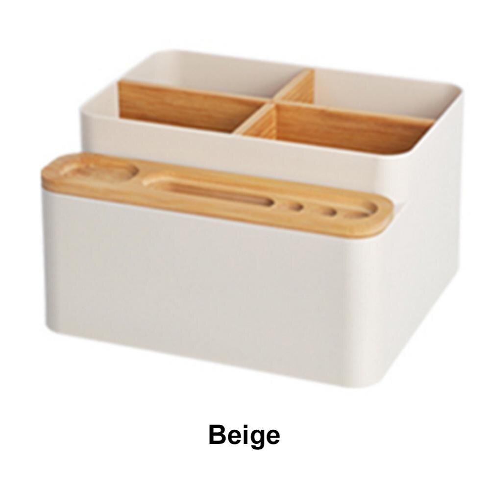 ambona wielofunkcyjny schowek drewniany organizator na biurko z 4 ruchomymi przegródkami 4 gniazda uniwersalny Organizer na biurko: Beige