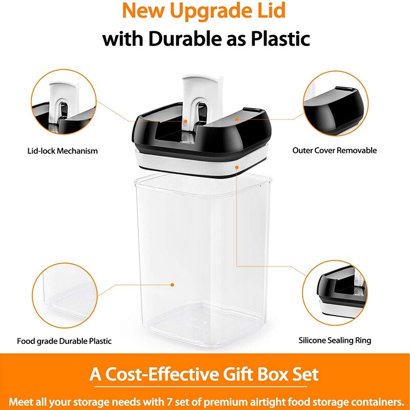 Airtight Food Storage Containers with Lids, 5 Pieces Kitchen Pantry Storage Containers Plastic Cereal Containers