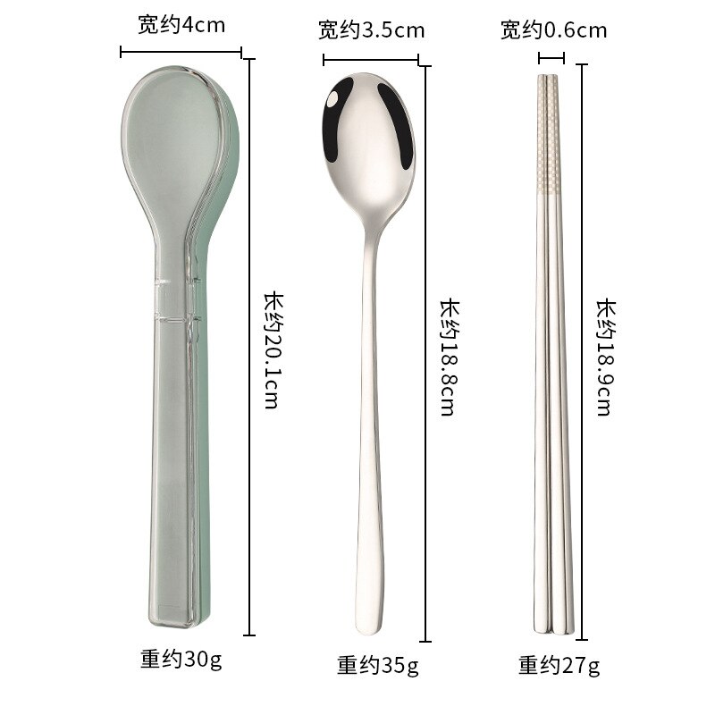 304 Stainless Steel Chopsticks Spoon Set Cutlery Set Flatware Set Tableware Soup Spoon Portable Cultery With Box: Green-Silver