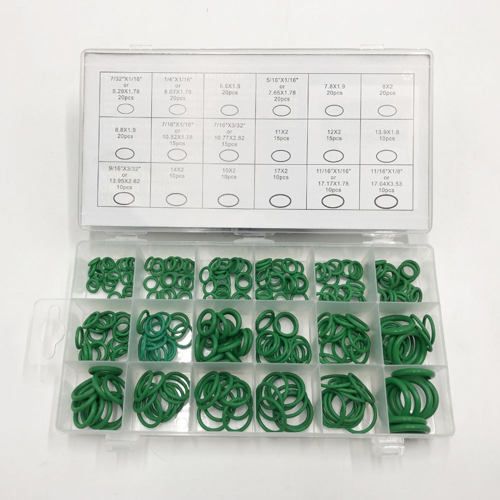 18 Verschillende Maten Inch Imperil 270Pcs Rubber O-Ring Afdichting Washer Groen O-Ring Kit Oringen Pakking voor Auto Airconditioner