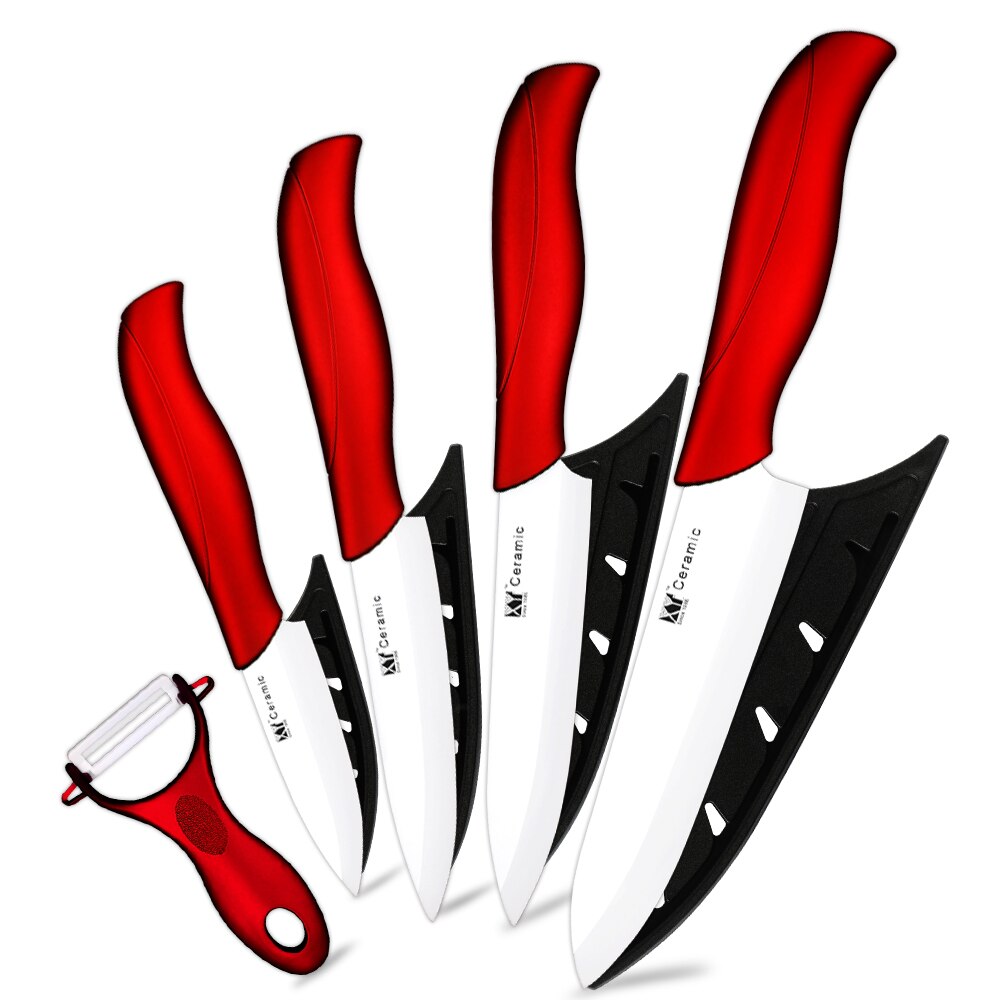 Keramik Messer 3 4 5 6 zoll Küchenmesser Set Peeler Zirkonia Schwarz Weiß Klinge Obst Koch Messer Vege Kochen werkzeug Stand Abdeckung Fall: Red 5 Pcs Set 2