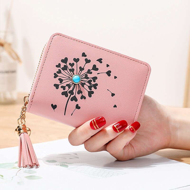 Frędzle zamek błyskawiczny portmonetki stojak w kształcie karty worki na pieniądze kobieta serce portfel pani krótka torebka etui dziewczyny Notecase kieszeń portfele torba: Różowy