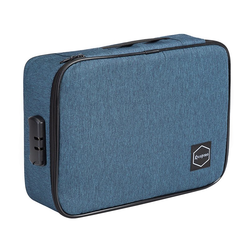 Heopono Duurzaam Polyester Travel Case Bestand Credential Documenten Opbergtas Met Codeslot: Blauw