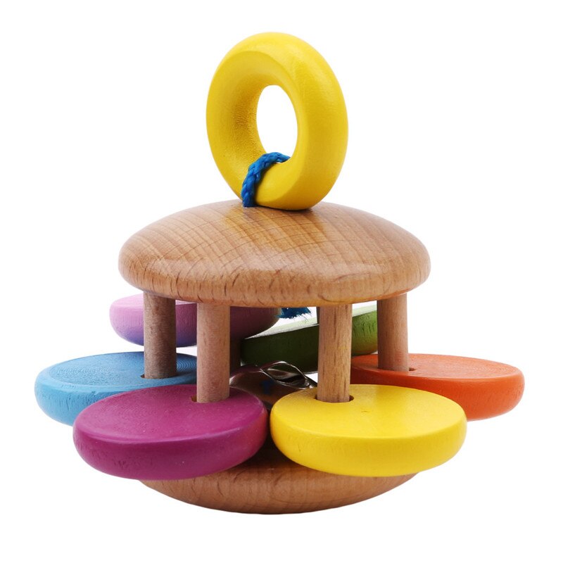 Wood Rattle Baby Toys Rattles Baby Bed Hand Bell Rattle Toy Handbell Musical Educational Instrument Toddlers Rattles Teether: flower shape