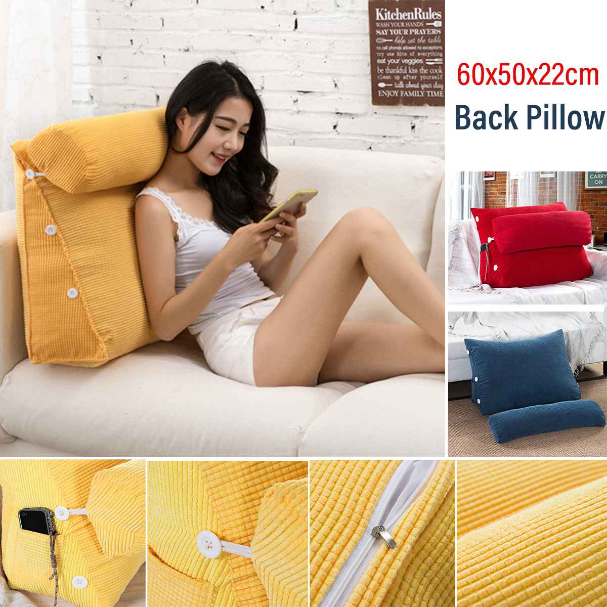 Sofa Cushion Back Pillow Bed Backrest Office Chair Pillow Support Waist Cushion Lounger TV Reading Lumbar Cushion Home Decor