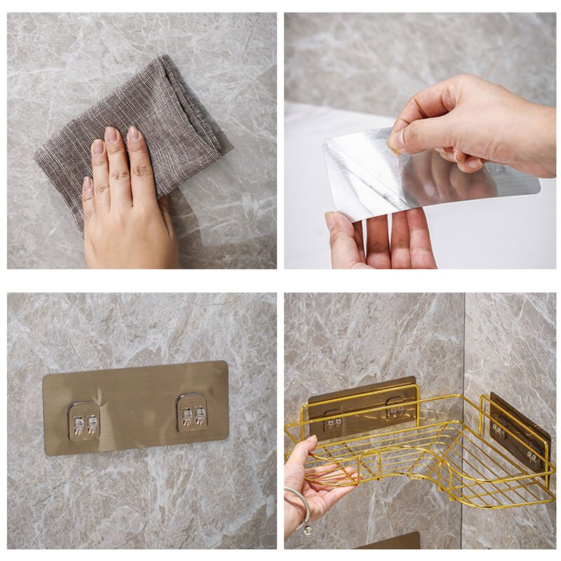 Goud Geen-Boor Badkamer Plank Hoekplank Douche Shampoo Magazijnstelling Houder Wc Organizer Wc Badkamer Planken Accessoires