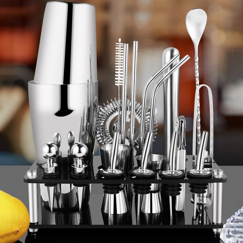 Stainless Steel Cocktail Shaker Bar Set Mixer Cocktail Shaker Wine Martini Boston Shaker Drinkware for Party Bar Tools 550/750ML