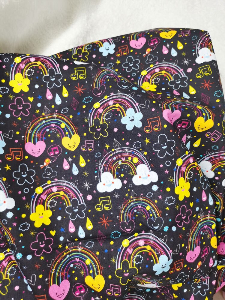 Baumwolle Stoff erstaunlich SchöNe Regenbogen Liebe herz Musik Regentropfen wolke Druck DIY Patchwork Textil Gewebe Dekor Hause Kleid