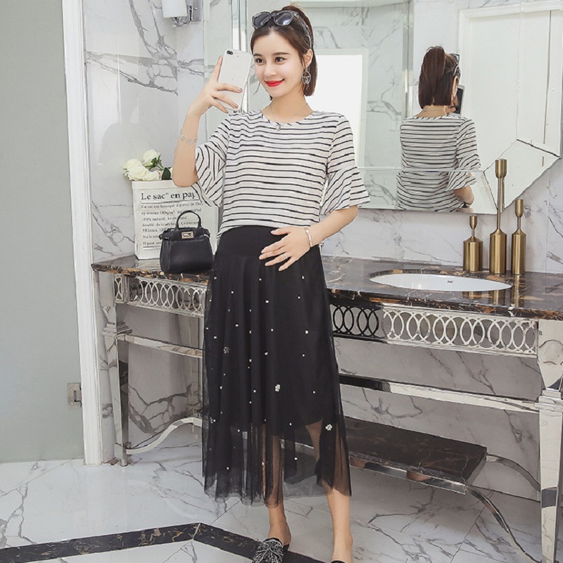 summer materntiy skirts adjustable waist skirts pregnancy women skirts mesh skirt maternity clothing 1620