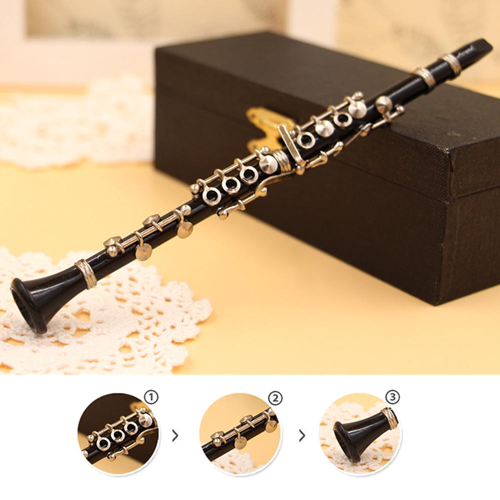 Mini Clarinet Model Musical Instrument Miniature Desk Decor Display with Black Leather Box + Bracket Kids Music Instrument Toys