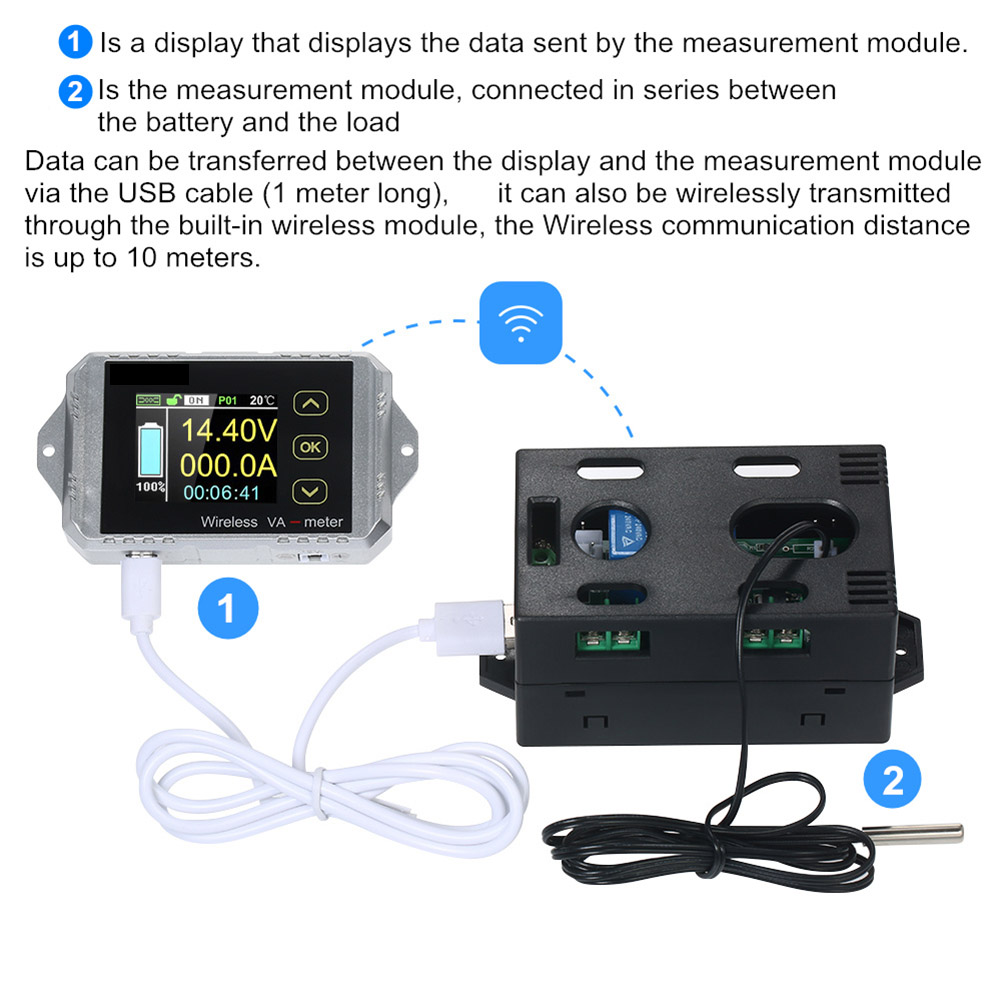 Wireless Bidirectional Current Voltage Meter Voltmeter Capacity Meter Coulomb Direct Current P666