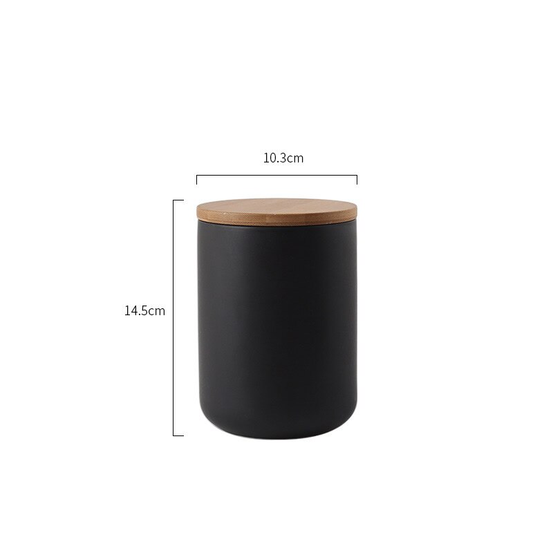 Nordisk stil keramisk lagringsflaskeburk til krydder tre lokk bokser kjøkken kaffe te godteri stokk bokser bokser: Svart 800ml