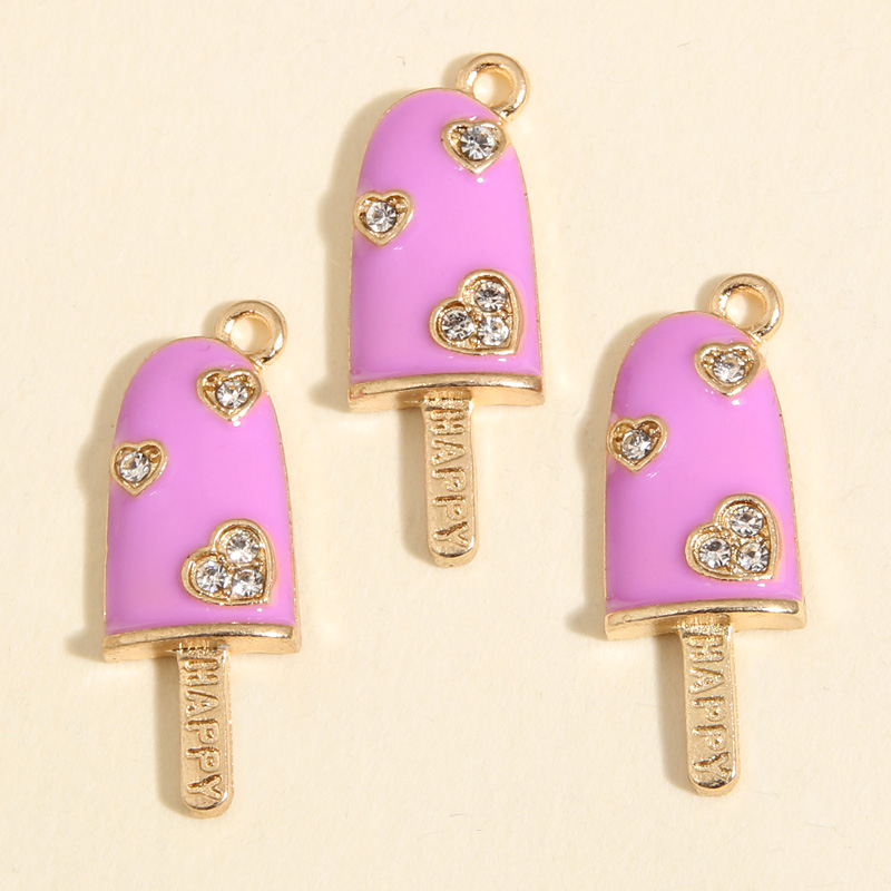 10 Uds. De abalorios de helado esmaltados de 25x9mm de Color dorado, colgante feliz, collares aptos para manualidades, joyería hecha a mano, suministros para encontrar