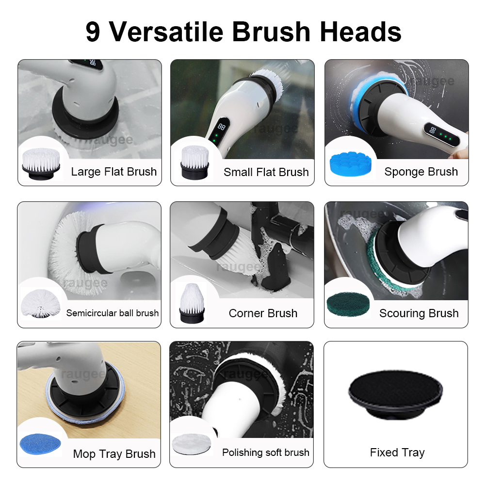 Electric Cleaning Brush with 9 Replaceable Brush Head Electric Spin Scrubber for Bathroom Toilet Windows Wireless Cleaning Brush