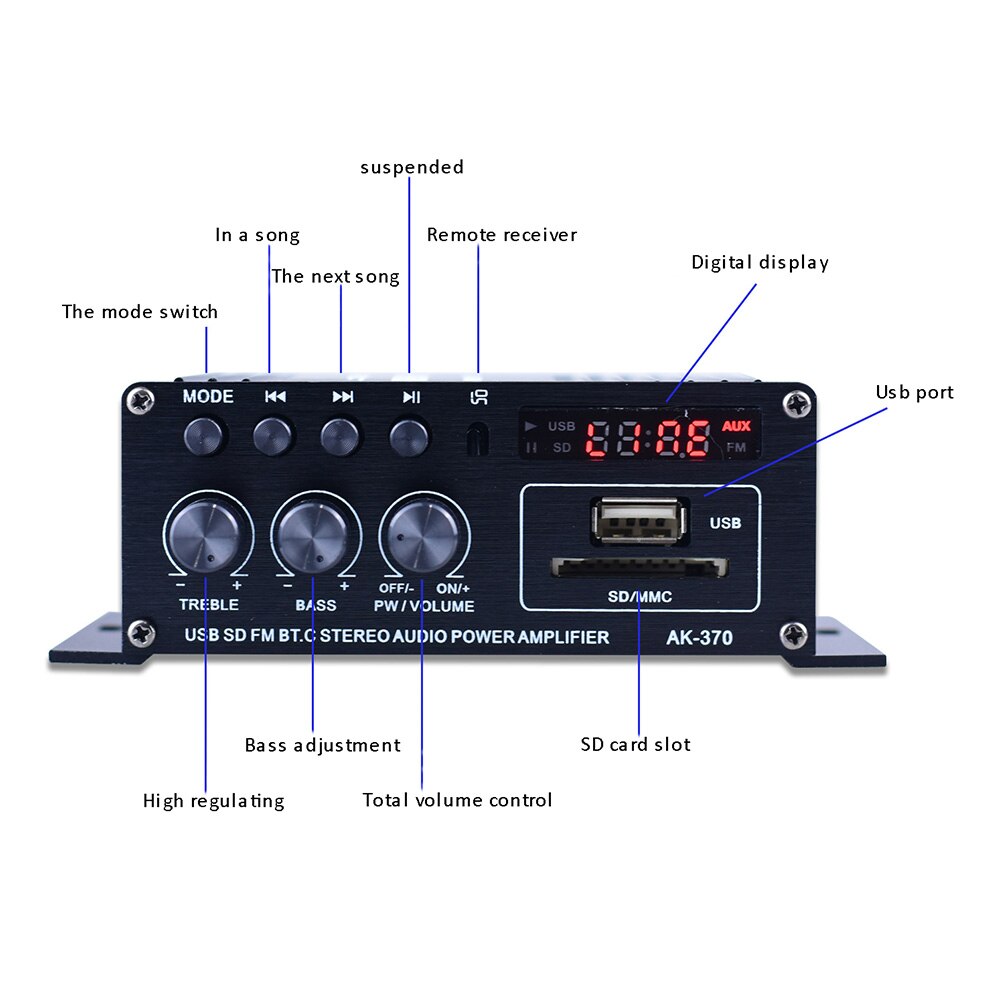 Audio Versterker Bluetooth 5.0 Auto Versterker Amp Sound Speaker Bluetooth Audio Led Versterkers Met Digitale Scherm