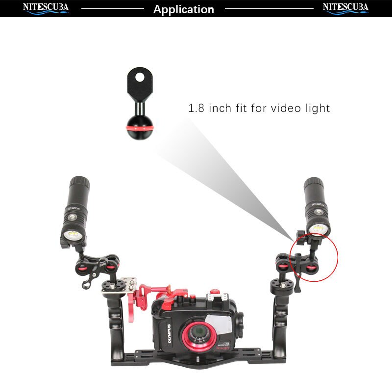 Nitescuba-Adaptador de bola de aluminio para buceo, montaje de bola de luz de Flash, 1 pulgada estándar para Clip de mariposa, adaptador de antorcha de bandeja Ys