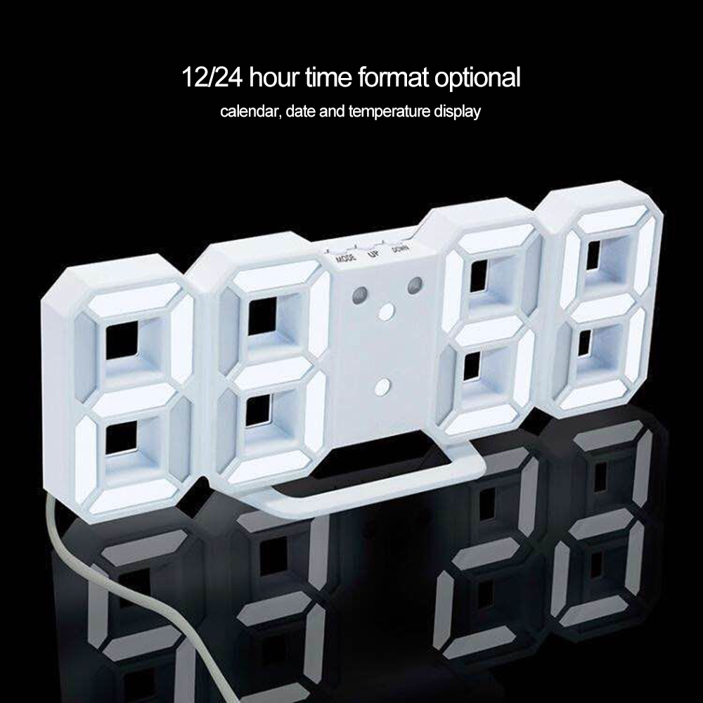 Wall Clock LED Digital Clock Glowing Night Mode Brightness Adjustable Electronic Table Clock 24/12 Hour Display Alarm Clock: 8